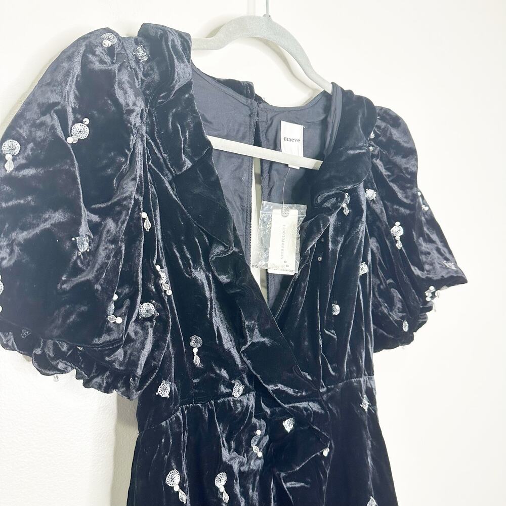 Anthropologie Maeve Black Velvet Embellished Mini Dress Size 2 NEW - Picture 5 of 10